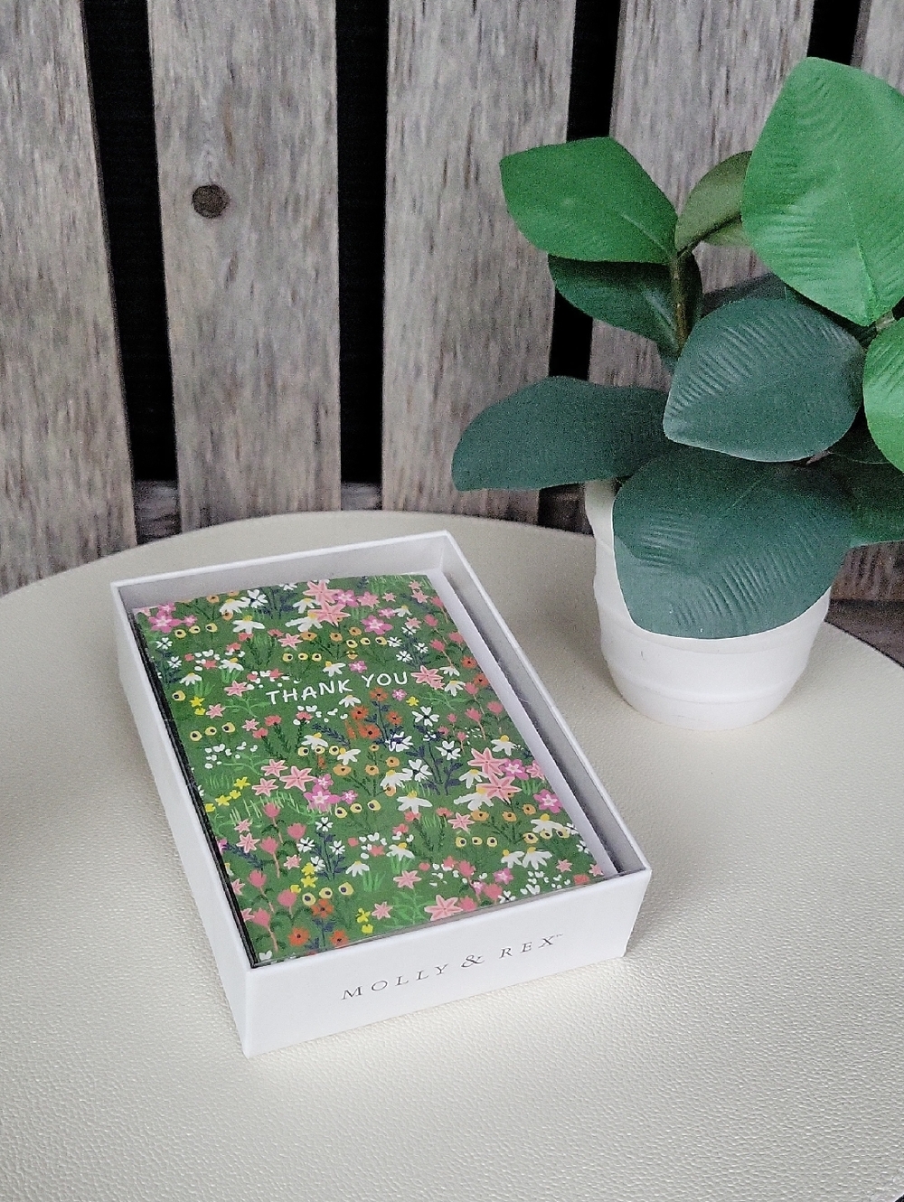 Molly & Rex Floral "Thank You" Note Card Set - Green - Picture 3 of 4